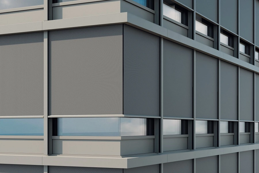 Roma zipscreen F50 verticale zonwering voor gevelsystemen Veldman Screens